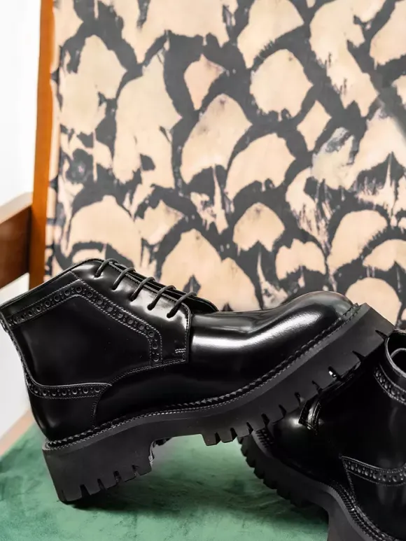 Bottines Chukka à bout rond et plateforme épaisse en cuir pour homme