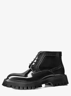 Bottines Chukka à bout rond et plateforme épaisse en cuir pour homme