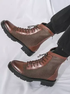 Bottines de combat à lacets et plateforme en maille patchwork pour homme