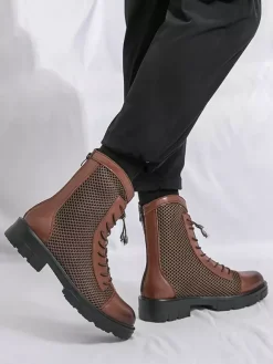 Bottines de combat à lacets et plateforme en maille patchwork pour homme