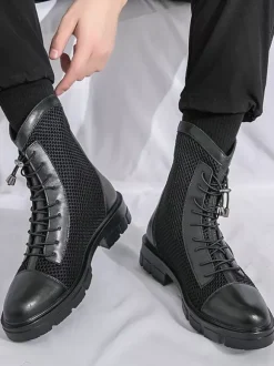 Bottines de combat à lacets et plateforme en maille patchwork pour homme