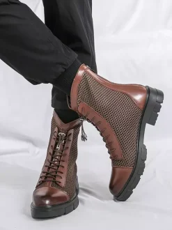 Bottines de combat à lacets et plateforme en maille patchwork pour homme