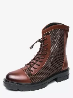 Bottines de combat à lacets et plateforme en maille patchwork pour homme
