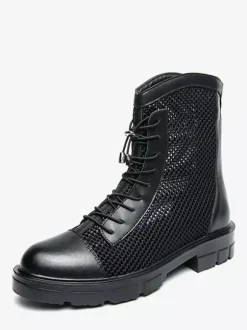 Bottines de combat à lacets et plateforme en maille patchwork pour homme