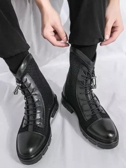 Bottines de combat à lacets et plateforme en maille patchwork pour homme