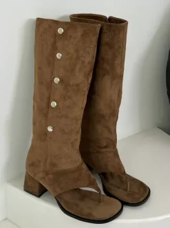 Bottines Détails métalliques pour femmes Talon épais Sandales de gladiateur Bottes d'été Polyester En