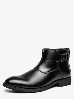 Bottines en cuir pour homme bout pointu boucle réglable fermeture éclair intérieure bottes d'affaires