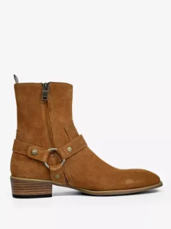 Bottines en daim pour hommes bout rond boucle talon épais style décontracté