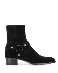 Bottines en daim pour hommes bout rond boucle talon épais style décontracté