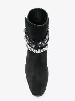 Bottines en daim pour homme bout rond détail chaîne talon épais