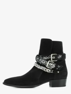 Bottines en daim pour homme bout rond détail chaîne talon épais