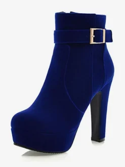 Bottines en daim rouge plateforme bout rond bottes à talons épais