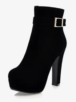 Bottines en daim rouge plateforme bout rond bottes à talons épais