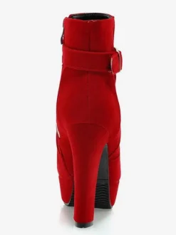 Bottines en daim rouge plateforme bout rond bottes à talons épais