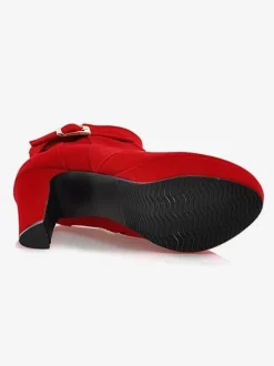 Bottines en daim rouge plateforme bout rond bottes à talons épais