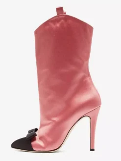 Bottines en satin à bout pointu et n艙ud pour femmes à talons hauts