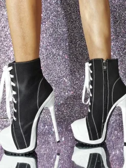 Bottines en toile à talon aiguille et bout rond pour femmes