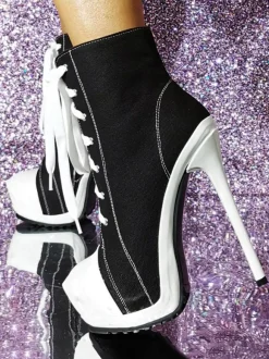 Bottines en toile à talon aiguille et bout rond pour femmes