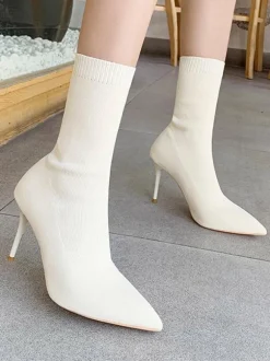 Bottines femme abricot bout pointu talon aiguille bottines à gants