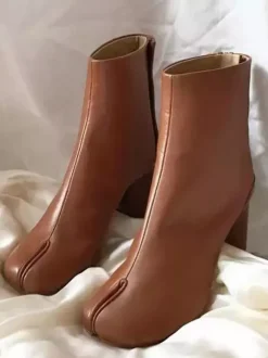 Bottines Femmes Bottes Noires À Talons Blocs Bout Fendu Chaussures