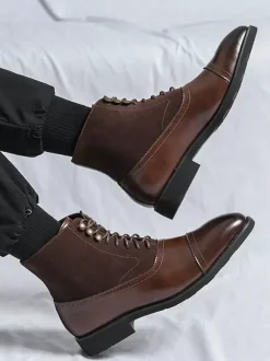 Bottines habillées pour hommes à bout pointu style Oxford à lacets en cuir suédé