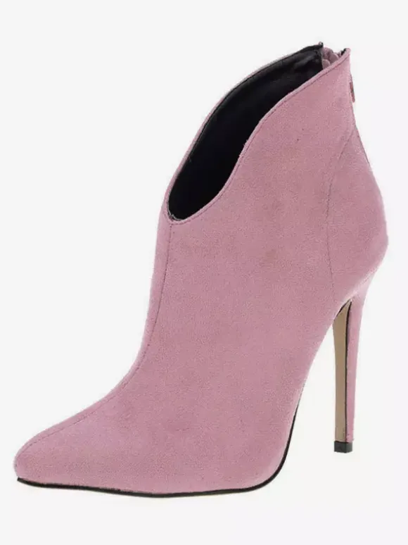 Bottines jaunes en daim à talons hauts et bout pointu fermeture éclair pour femmes