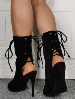 Bottines marron à talons hauts Peep Toe US 4-US13 Bottines en nubuck à lacets pour femmes