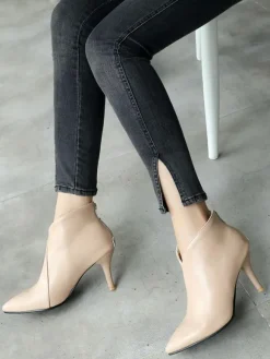 Bottines marron femmes bottes d'hiver bout pointu bottines à talons hauts