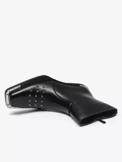 Bottines noires à bout carré et talon compensé clouté pour hommes
