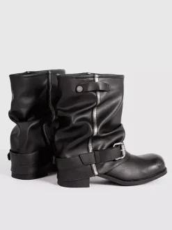 Bottines noires à bout rond et boucle pour femme