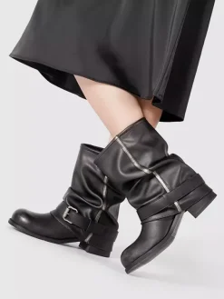 Bottines noires à bout rond et boucle pour femme