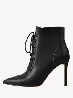 Bottines Noires À Lacets Bout Pointu Talon Aiguille Bottes Chaussures Femme
