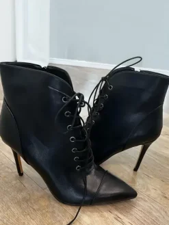 Bottines Noires À Lacets Bout Pointu Talon Aiguille Bottes Chaussures Femme