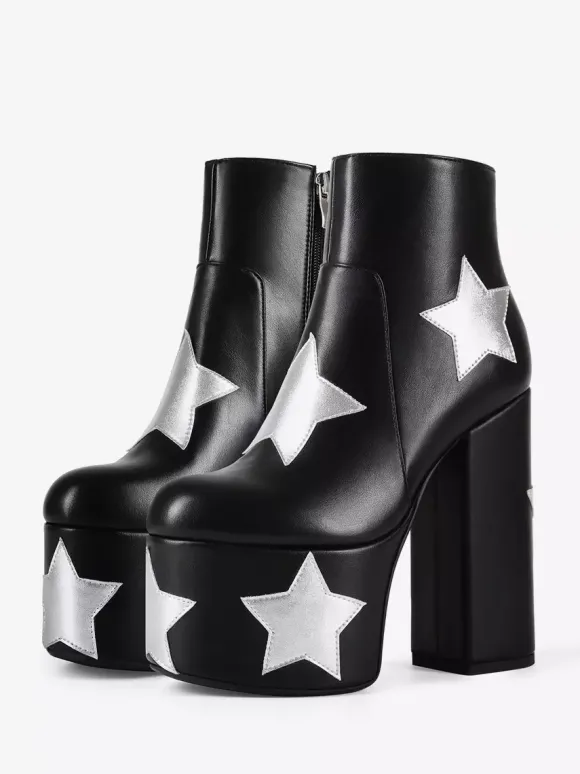Bottines noires à plateforme et talon épais pour femme
