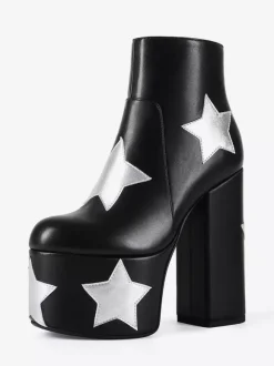 Bottines noires à plateforme et talon épais pour femme