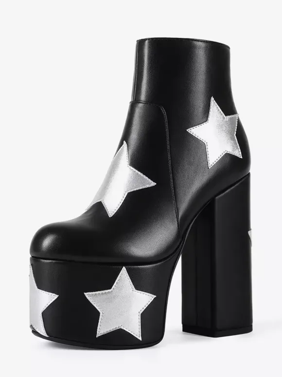 Bottines noires à plateforme et talon épais pour femme