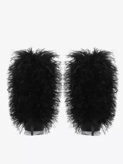 Bottines noires grande taille à talons hauts et bout pointu en fausses plumes