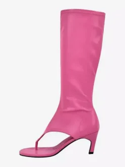 Bottines noires mi-mollet à bout ouvert et talon chaton style tong pour femmes