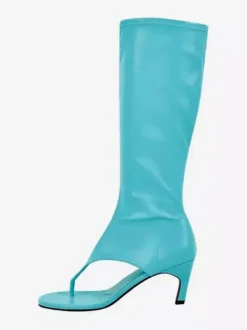Bottines noires mi-mollet à bout ouvert et talon chaton style tong pour femmes