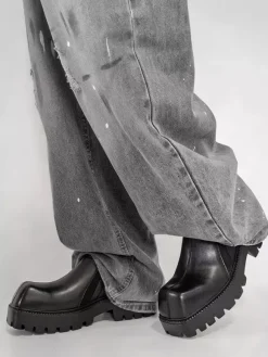 Bottines noires pour hommes bout carré à enfiler