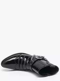 Bottines noires pour homme bout rond froncées avec détail chaîne