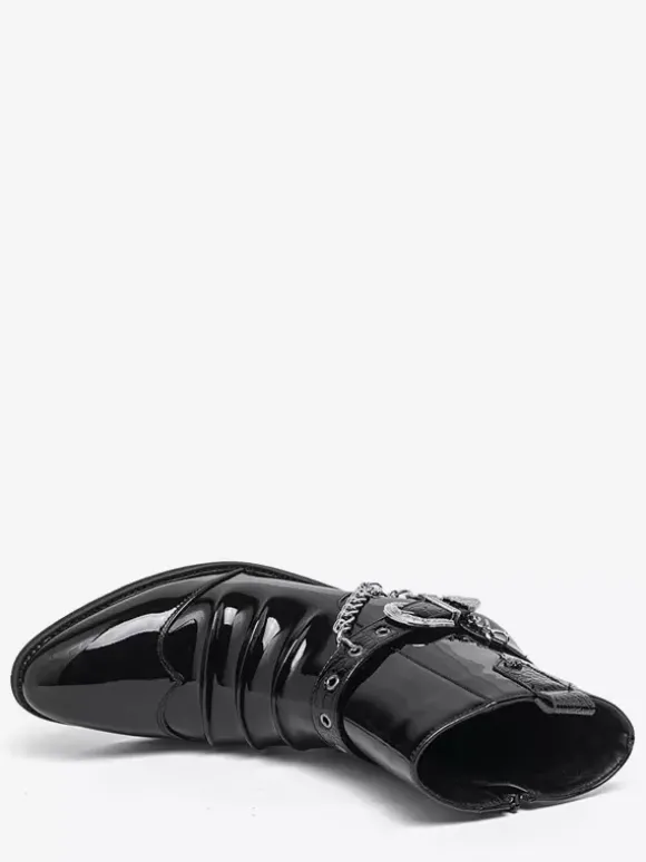 Bottines noires pour homme bout rond froncées avec détail chaîne