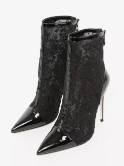 Bottines pour femmes en dentelle noire chaussures de mariage à talons hauts