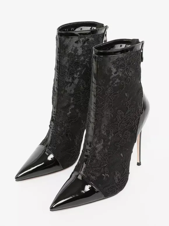 Bottines pour femmes en dentelle noire chaussures de mariage à talons hauts