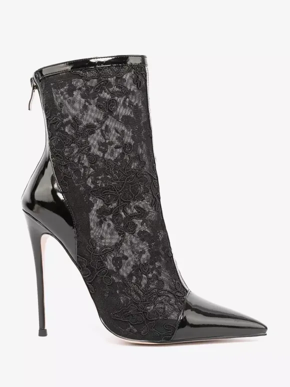 Bottines pour femmes en dentelle noire chaussures de mariage à talons hauts