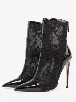 Bottines pour femmes en dentelle noire chaussures de mariage à talons hauts