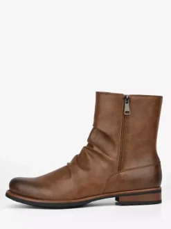 Bottines pour hommes à bout rond et fermeture éclair froncée