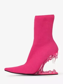 Bottines roses élastiques à bout pointu et talon élastique