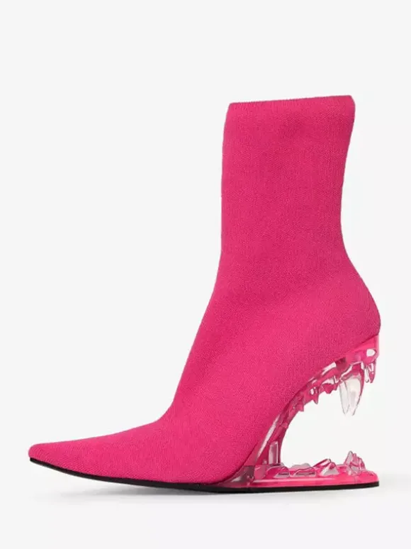 Bottines roses élastiques à bout pointu et talon élastique