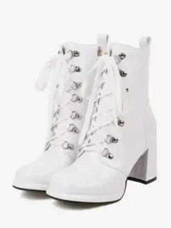 Bottines rouges à bout rond et talon épais pour femmes